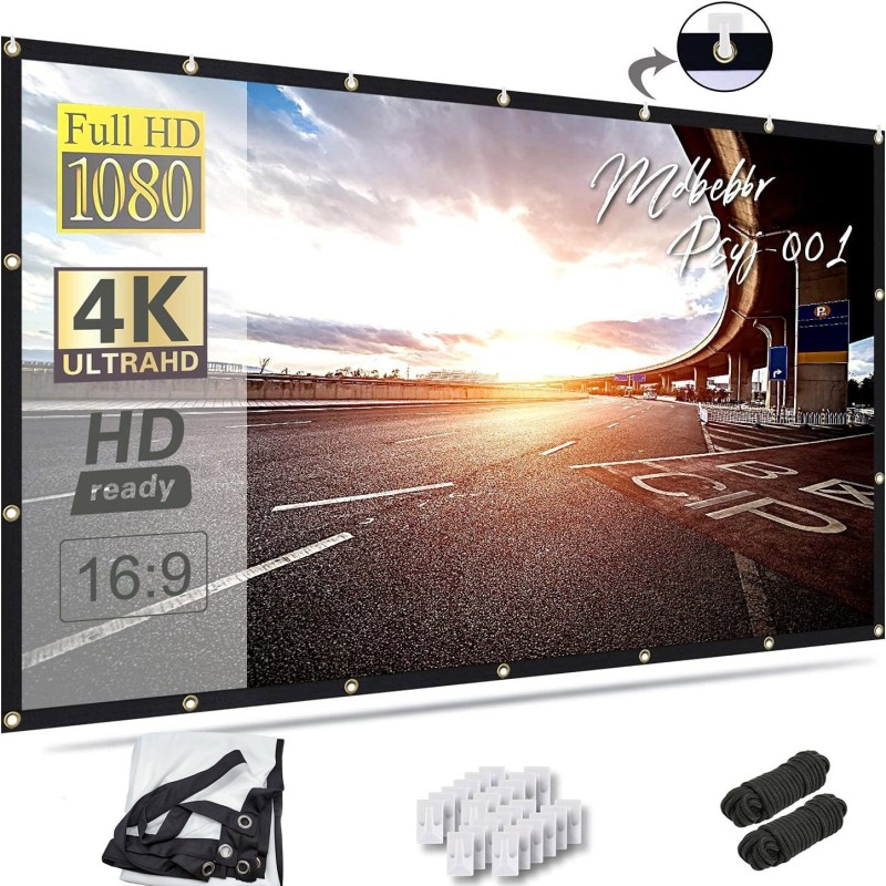 ستارة بروجيكتور ناعمة من البوليستر قابلة للطي مقاس 100 بوصة، ستارة عرض خارجية في الهواء الطلق مع حبل قصير