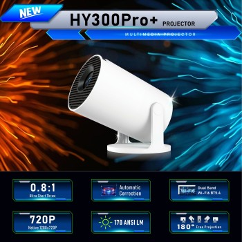 جهاز عرض Hy300Pro + عبر الحدود، جهاز عرض منزلي بدقة 4K، جهاز عرض صغير محمول للتخييم في الهواء الطلق