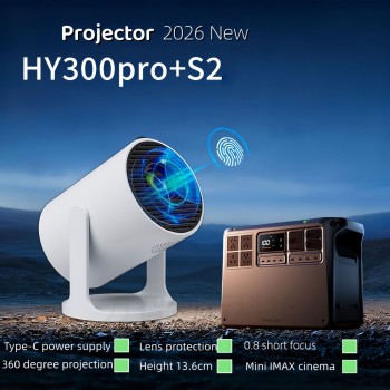 جهاز عرض صغير Hy300Pro + عبر الحدود يعمل بنظام أندرويد 4K مسرح منزلي مقاوم للغبار وصامت للتخييم في الهواء الطلق