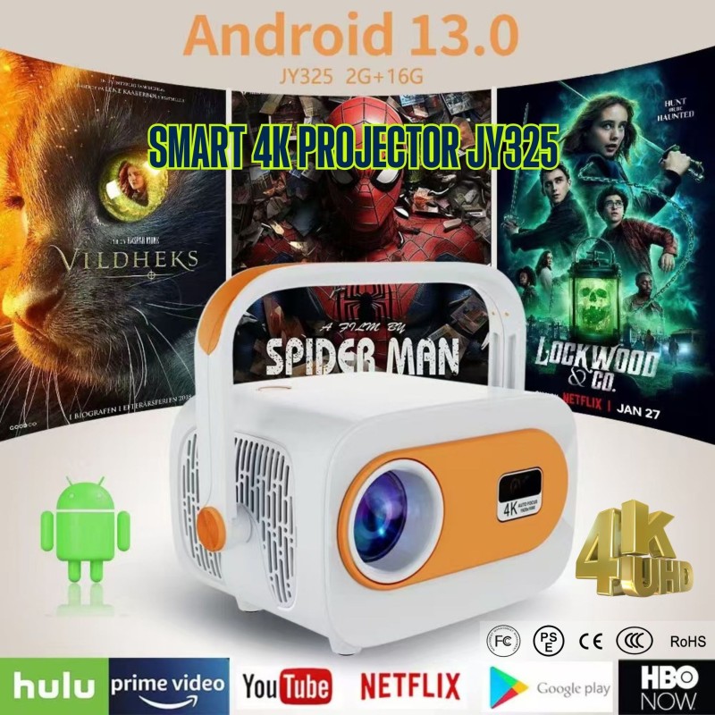 جهاز عرض أندرويد منزلي عبر الحدود عالي الوضوح 4K جهاز عرض ذكي محمول للمسرح المنزلي والمكتب