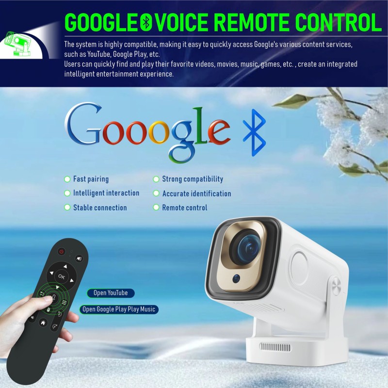 جهاز عرض Hy260Pro عبر الحدود للاستخدام المنزلي، دقة 4K عالية الوضوح 1080P، جهاز عرض على جدار غرفة المعيشة، جهاز تحكم عن بعد صوتي، جهاز محمول قصير للغاية