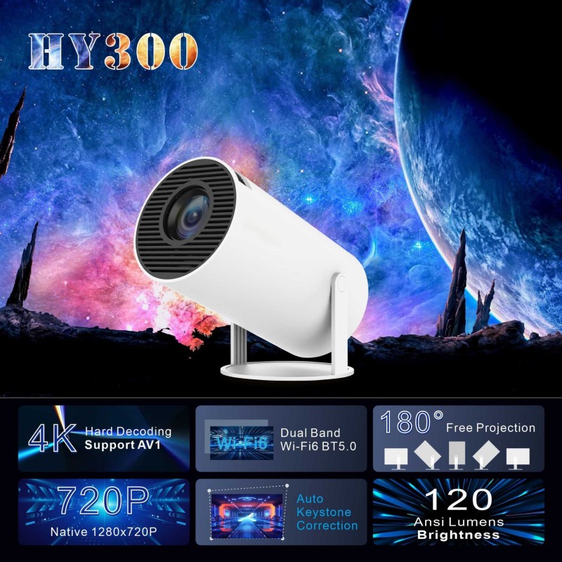 جهاز عرض برميلي Hy300/Hy300Pro ذكي أندرويد 4K شاشة عرض محمولة منزلية لاسلكية أندرويد 13