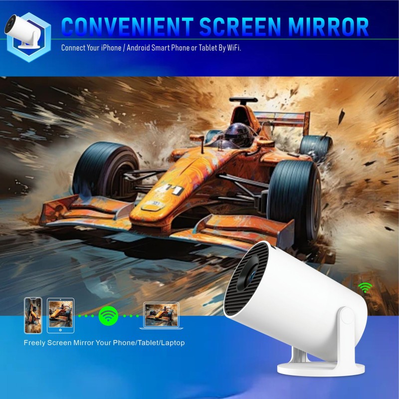 جهاز عرض Hy300Pro + عبر الحدود، جهاز عرض منزلي بدقة 4K، جهاز عرض صغير محمول للتخييم في الهواء الطلق