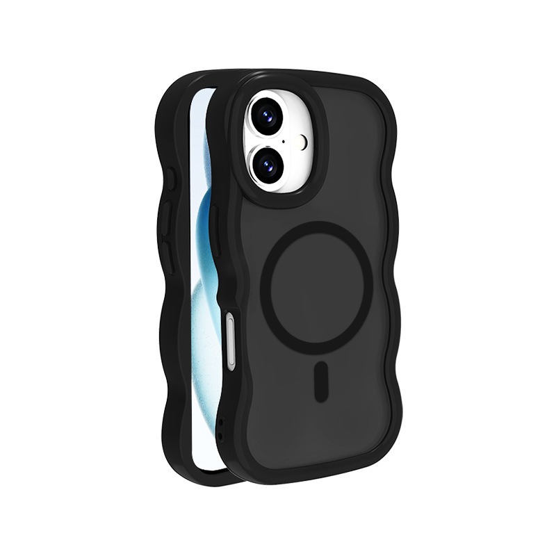 مناسبة لـ iPhone17 حافظة هاتف مغناطيسية مموجة 16 PROMAX أكريليك اثنين في واحد حافظة هاتف بملمس الجلد 16E