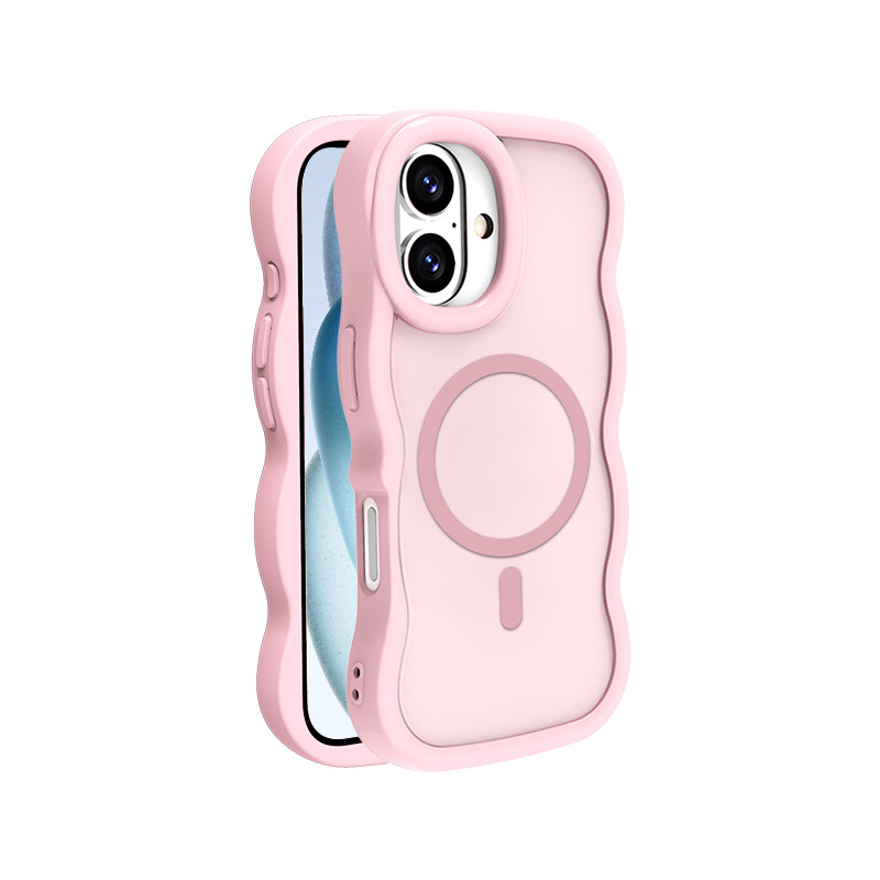 مناسبة لـ iPhone17 حافظة هاتف مغناطيسية مموجة 16 PROMAX أكريليك اثنين في واحد حافظة هاتف بملمس الجلد 16E