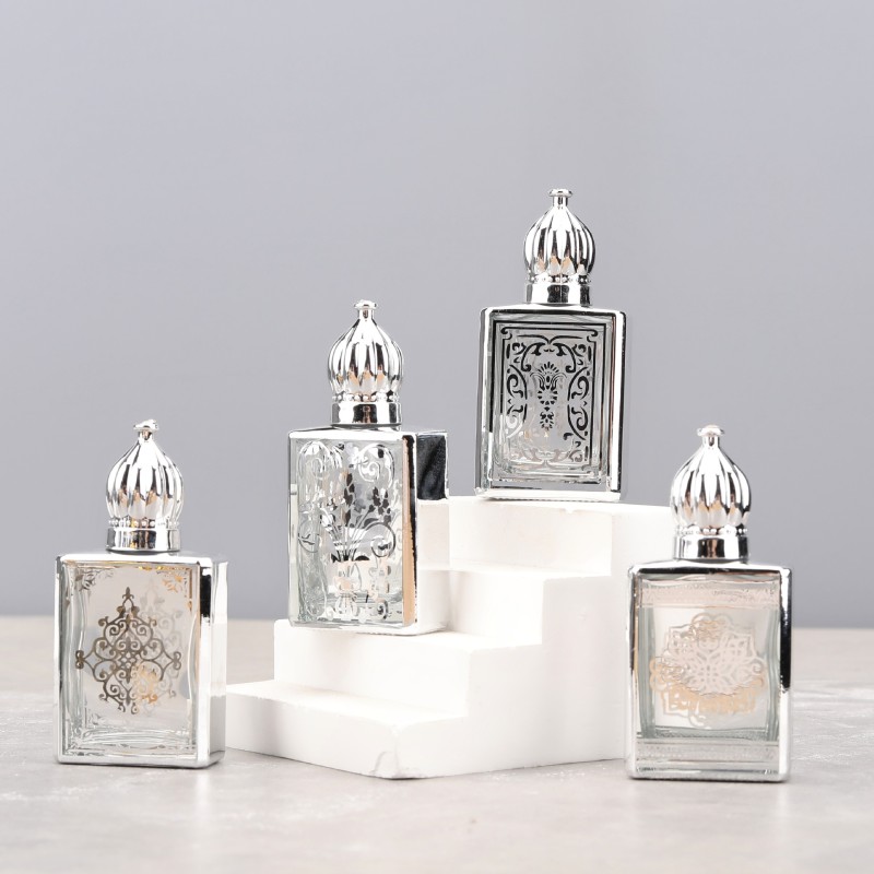 زجاجة عطر 15 مل، كرة دوارة، زجاجة زيت عطرية زجاجية عالية الجودة، كرة محمولة، زجاجة نقش مطلية بالكهرباء، زجاجة عطر بختم ساخن