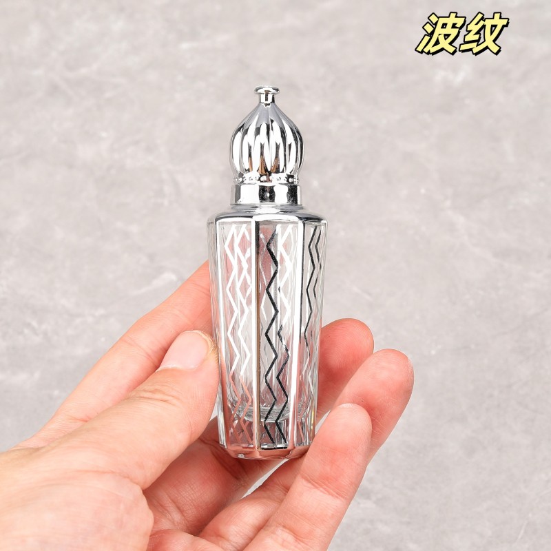 زجاجة عطر 15 مل، كرة دوارة، زجاجة زيت عطرية زجاجية عالية الجودة، كرة محمولة، زجاجة نقش مطلية بالكهرباء، زجاجة عطر بختم ساخن