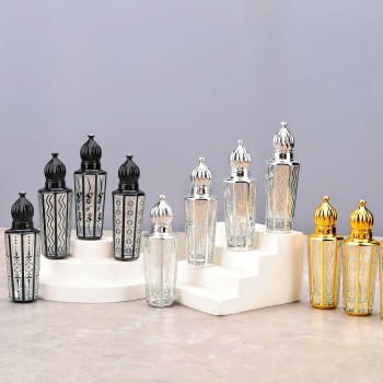 زجاجة عطر 15 مل، كرة دوارة، زجاجة زيت عطرية زجاجية عالية الجودة، كرة محمولة، زجاجة نقش مطلية بالكهرباء، زجاجة عطر بختم ساخن