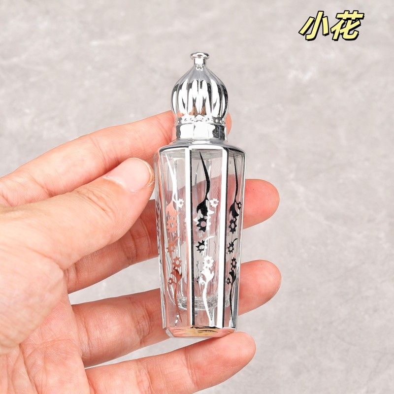 زجاجة عطر 15 مل، كرة دوارة، زجاجة زيت عطرية زجاجية عالية الجودة، كرة محمولة، زجاجة نقش مطلية بالكهرباء، زجاجة عطر بختم ساخن