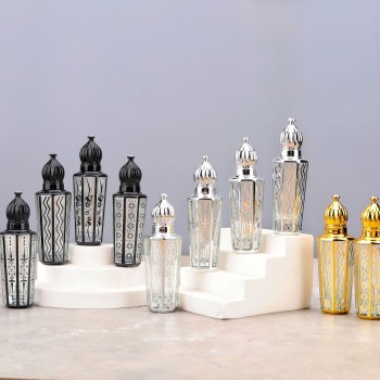 زجاجة عطر 15 مل، كرة دوارة، زجاجة زيت عطرية زجاجية عالية الجودة، كرة محمولة، زجاجة نقش مطلية بالكهرباء، زجاجة عطر بختم ساخن