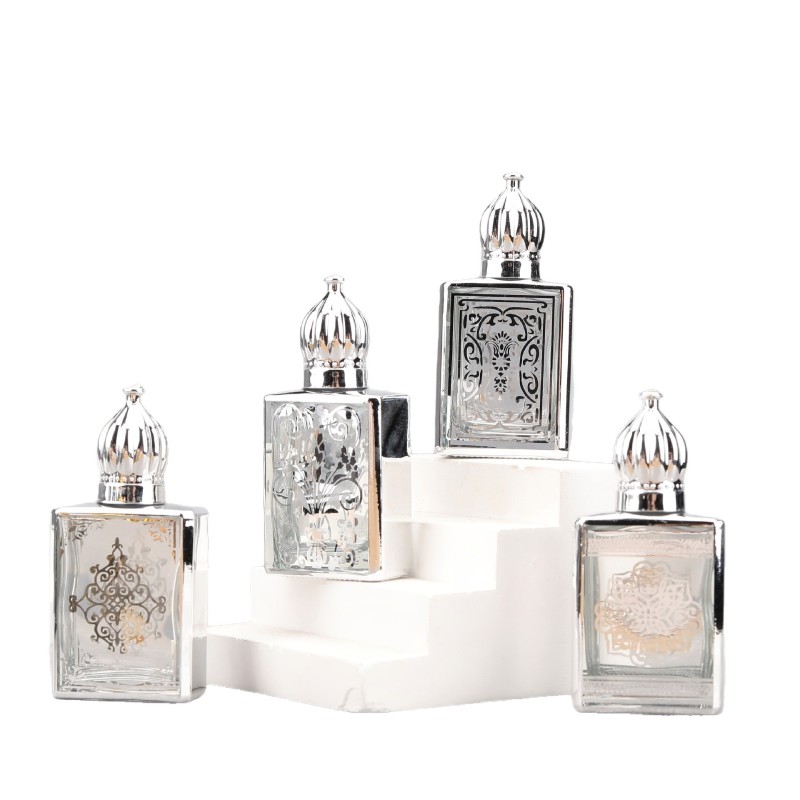 زجاجة عطر 15 مل، كرة دوارة، زجاجة زيت عطرية زجاجية عالية الجودة، كرة محمولة، زجاجة نقش مطلية بالكهرباء، زجاجة عطر بختم ساخن