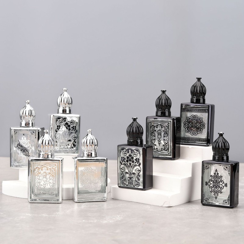 زجاجة عطر 15 مل، كرة دوارة، زجاجة زيت عطرية زجاجية عالية الجودة، كرة محمولة، زجاجة نقش مطلية بالكهرباء، زجاجة عطر بختم ساخن