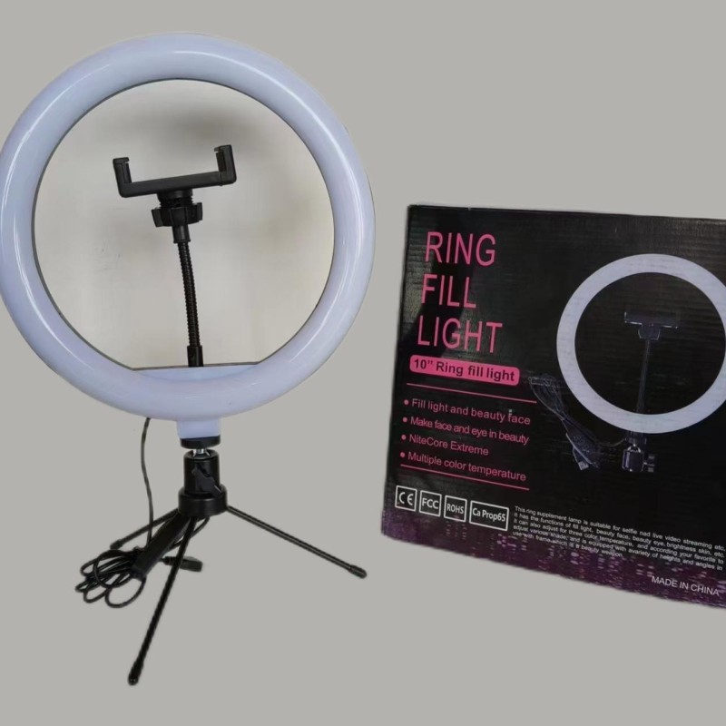 ضوء حلقة التجميل مقاس 10 بوصة، ضوء ملء الحلقة، ضوء البث المباشر لسطح المكتب، تصوير سيلفي الجمال، ثلاثة ألوان