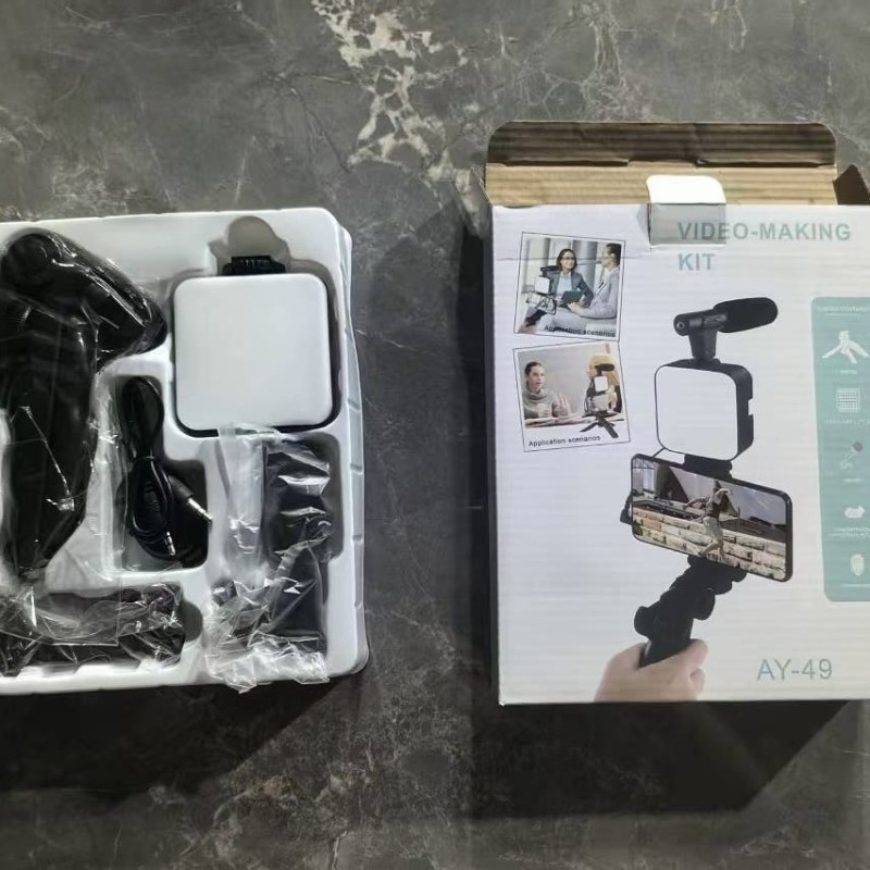 ميكروفون للبث المباش، مزود بجيب قابل للطي، طقم إضاءة تعبئة، مصباح مكتبي مربع صغير محمول باليد، مصباح تصوير فوتوغرافي صغير للمؤتمرات Ay49