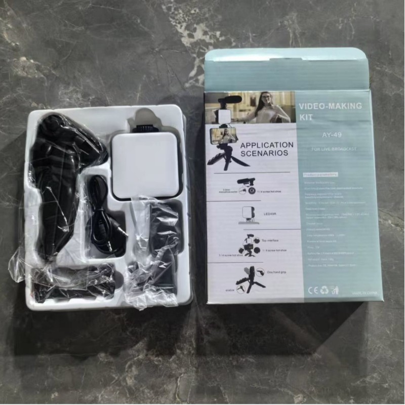 ميكروفون للبث المباش، مزود بجيب قابل للطي، طقم إضاءة تعبئة، مصباح مكتبي مربع صغير محمول باليد، مصباح تصوير فوتوغرافي صغير للمؤتمرات Ay49