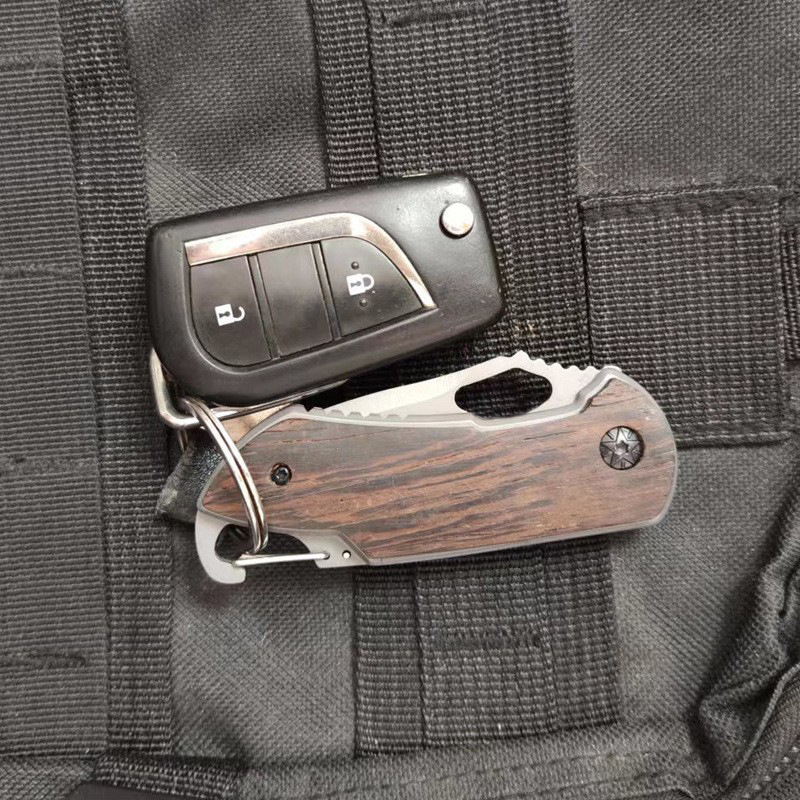 Wooden Handle Stainless Steel Folding Knife Cross-border Carry-on Camping Knives Portable Outdoor Fruit Knife Mini Travel Knife