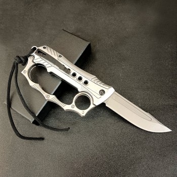 Outdoor self-defense tiger finger knuckle folding pocket knife four finger knuckle mechanical cool stainless steel knife broken window tool pocket