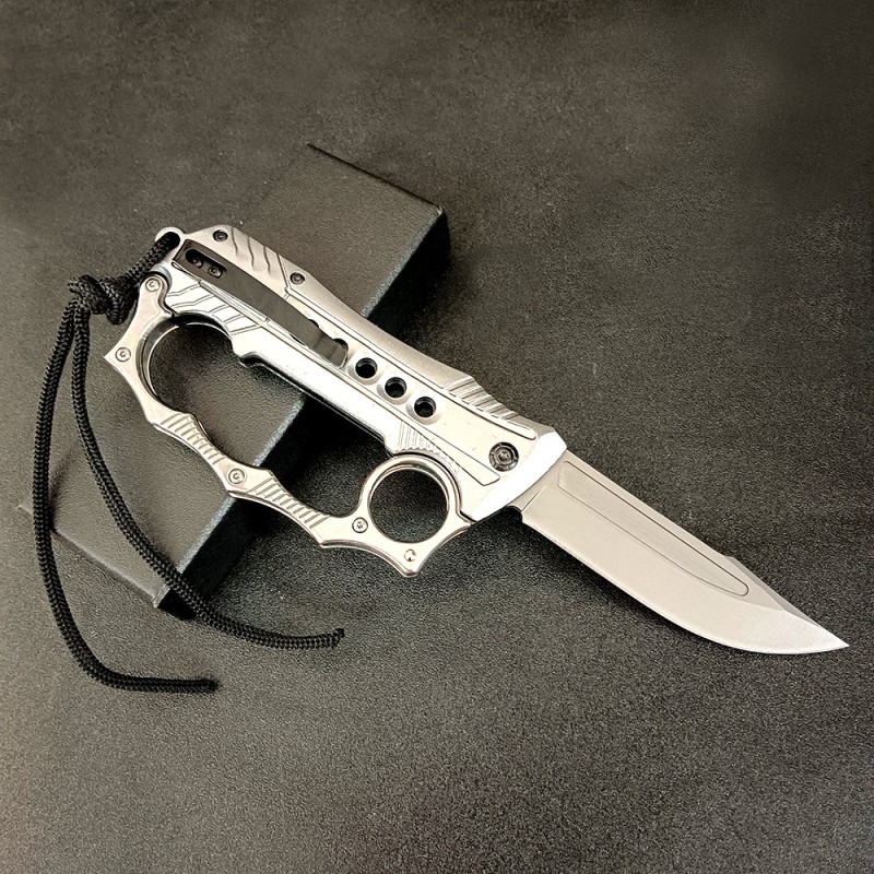 Outdoor self-defense tiger finger knuckle folding pocket knife four finger knuckle mechanical cool stainless steel knife broken window tool pocket