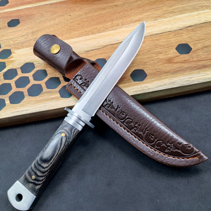 Outdoor Dragon Bone Integrated Leather Sheath Straight Knife M390 Mirror Light Fishing Carry-On Knife Self-Defense Survival Knife Fruit Knife