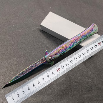 Colorful titanium rose embossed knife swordfish folding knife outdoor portable fruit knife exquisite sharp gift knife