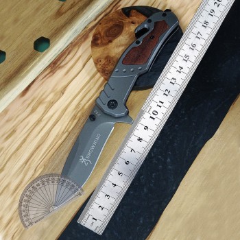 Cross-Border Supply Outdoor Stainless Steel Self-Defense Folding Knife Chicken Wing Wood Handle Tactical Knife Pocket Knife Window Breaker Cone