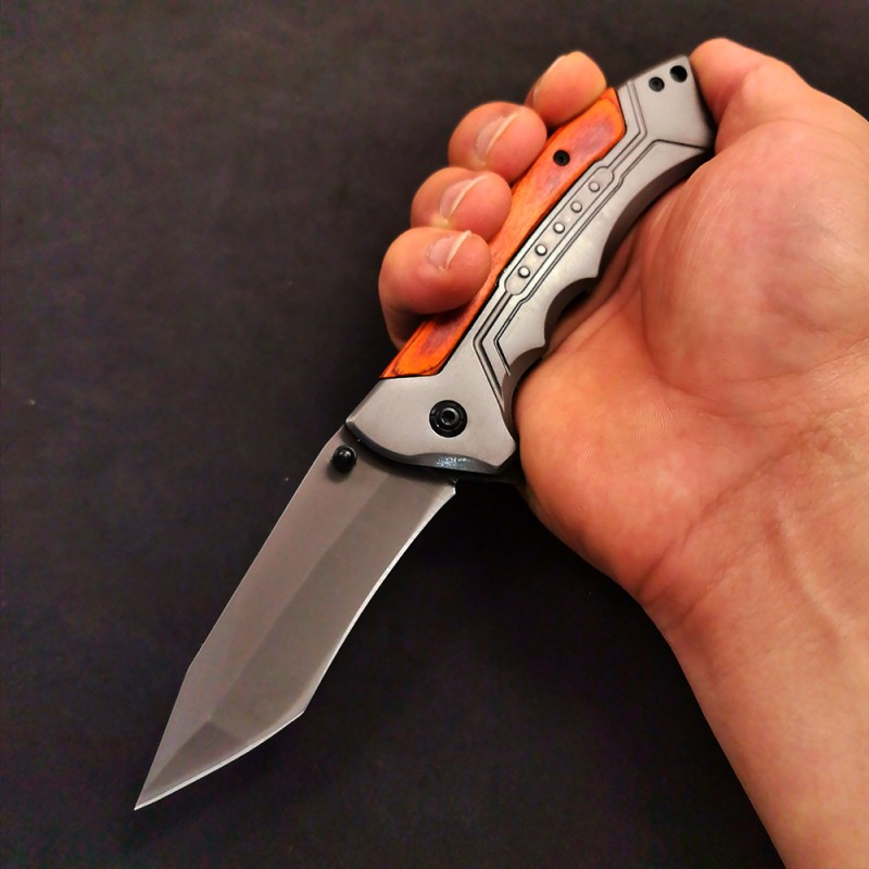 Outdoor Survival Folding Knife with Colorful Wooden Handle, Portable Self-Defense Knife, Sharp Unboxing Knife, Barbecue Meat Cutting Knife