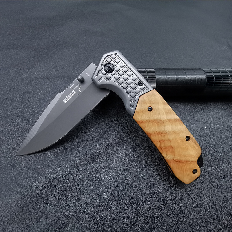 Foreign trade hot outdoor folding knife olive wooden handle portable broken window cutting rope tool high hardness saber a generation of hair