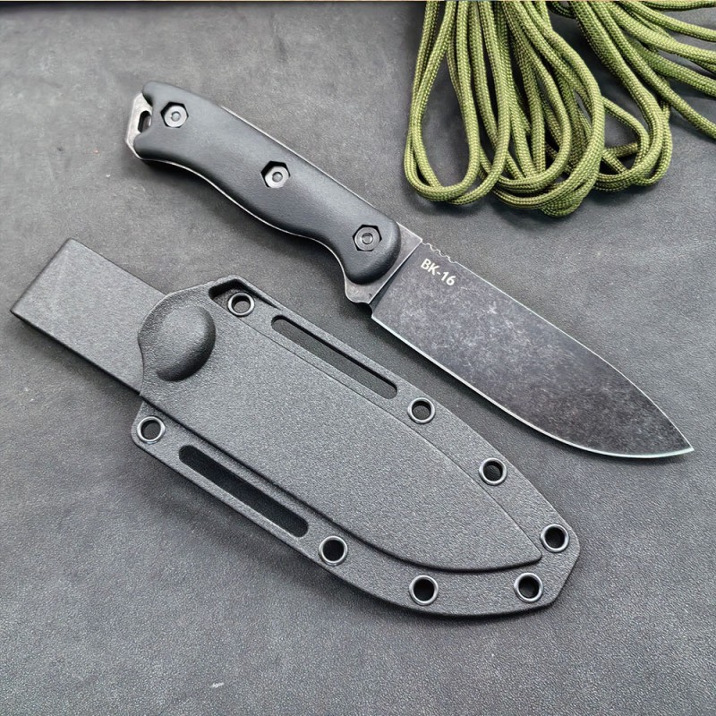 Outdoor Camping Survival Knife with Integrated Dragon Bone, Stone-Washed Finish, Small Straight Knife with Handle for Meat Disassembly, Wrapped K-Sheath Self-Defense Straight Knife