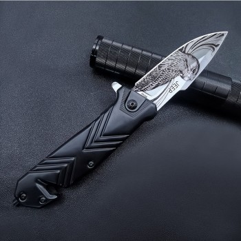 Outdoor self-defense folding knife JEEP show off 3D printed folding knife black titanium handle fruit knife sharp high hardness knife