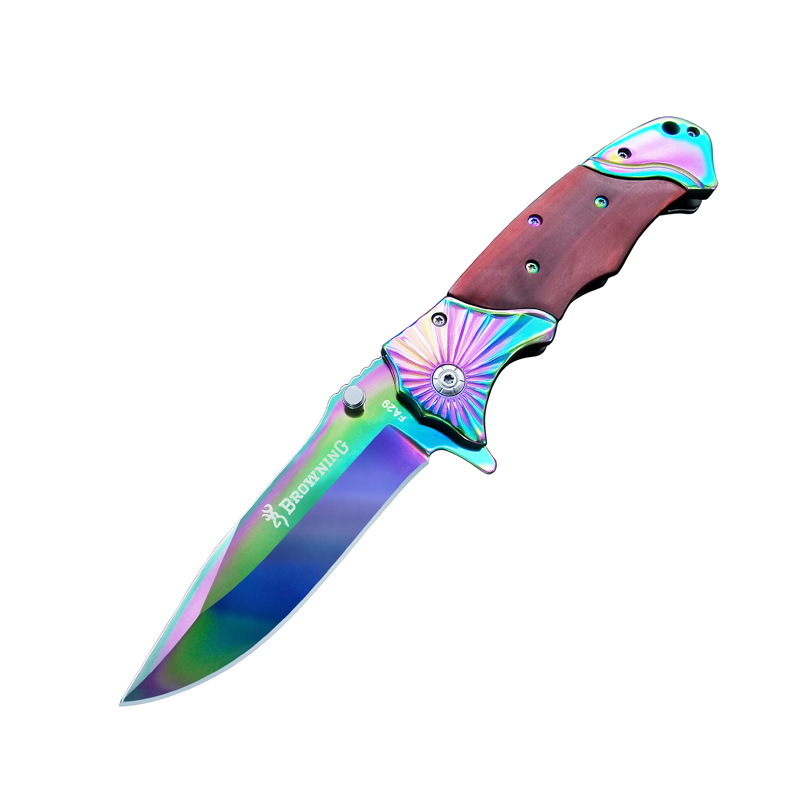 Foreign trade outdoor knife self-defense folding knife colorful field survival saber Amazon TEMU fruit knife wholesale