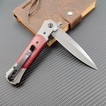 Outdoor self-defense knife chicken wing wooden handle sword fish folding knife back clip portable sharp knife barbecue meat knife