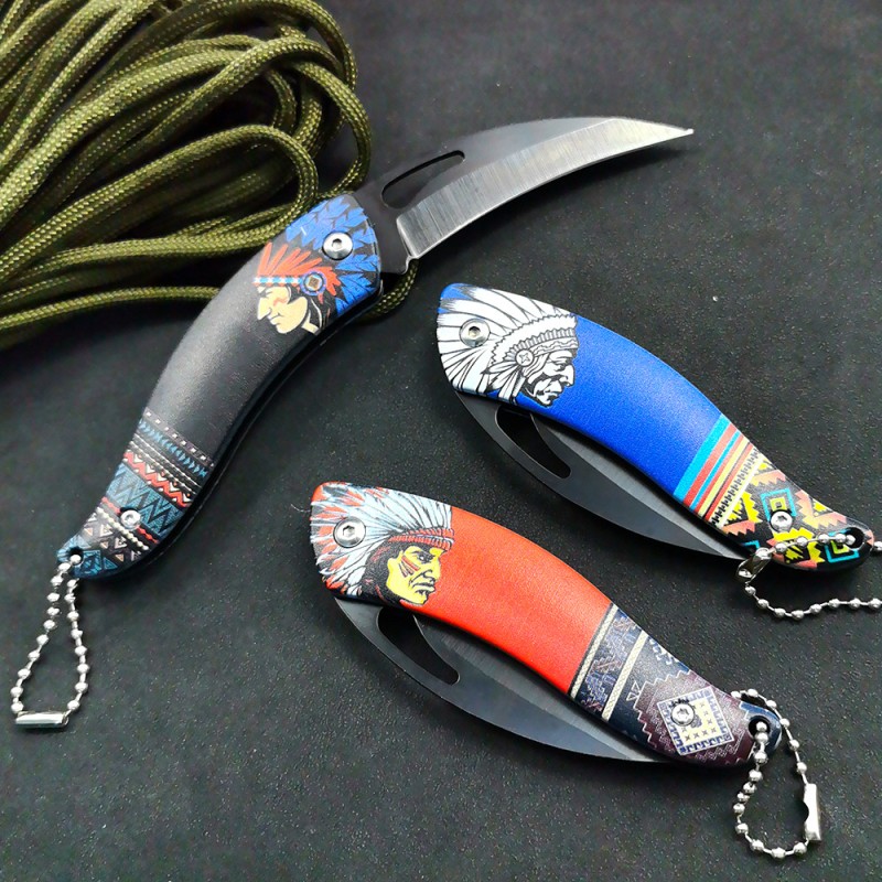 Factory Direct Sales Mini Portable Keychain Scimitar Portable Fruit Peeling Knife Pocket Knife Outdoor Emergency Knife