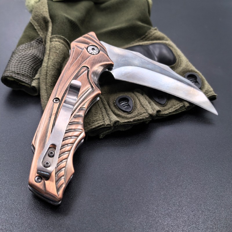 Cross-Border Creative Outdoor Folding Knife Imitation Bronze Handle Sharp Fruit Folding Knife Jungle Adventure Mountaineering Knife