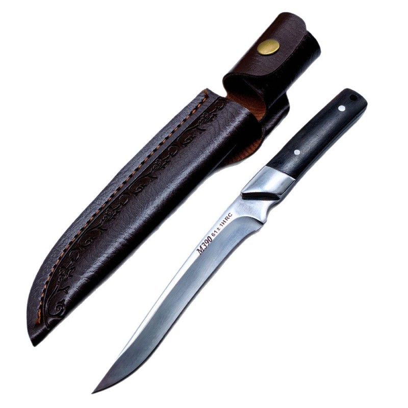 Outdoor Dragon Bone Integrated Leather Sheath Straight Knife M390 Mirror Light Fishing Carry-On Knife Self-Defense Survival Knife Fruit Knife