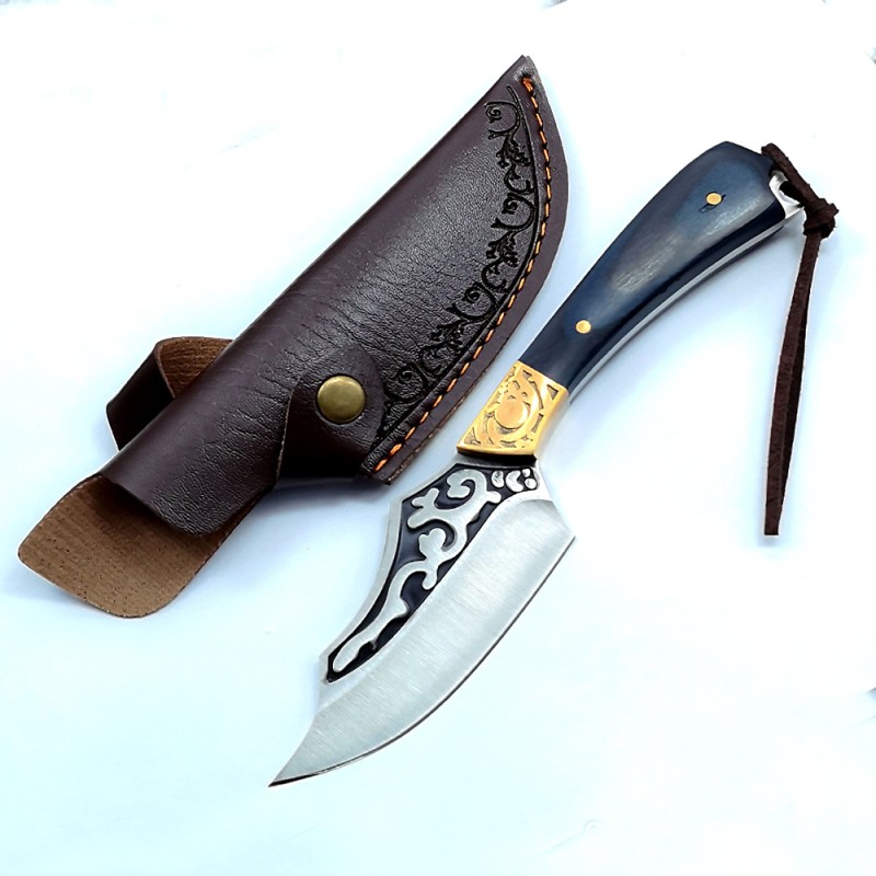 Outdoor Multifunctional Survival Knife, High Hardness Straight Knife, Leather Sheath, Meat Cleaver, Household Knife, Fruit Knife, Forged Retro Knife
