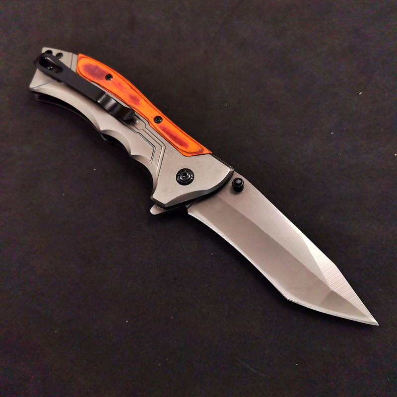 Outdoor Survival Folding Knife with Colorful Wooden Handle, Portable Self-Defense Knife, Sharp Unboxing Knife, Barbecue Meat Cutting Knife