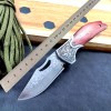 Outdoor Camping Damascus Small Folding Knife Car-Mounted Legal Sharp Small Folding Knife Red Sandalwood Handle Collection Knife