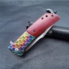 Cross-border New Folding Knife Color Fish Scale Redwood Handle Folding Knife Multifunctional Window Breaking Tactical Folding Knife