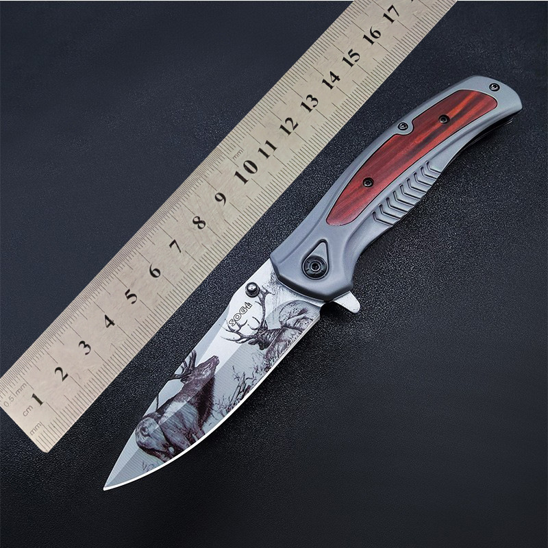 Cross-Border Supply Da337 Wooden Handle Stainless Steel Foldableing Knife 3D Printed Russian Tactical Knife High Hardness Survival Knife