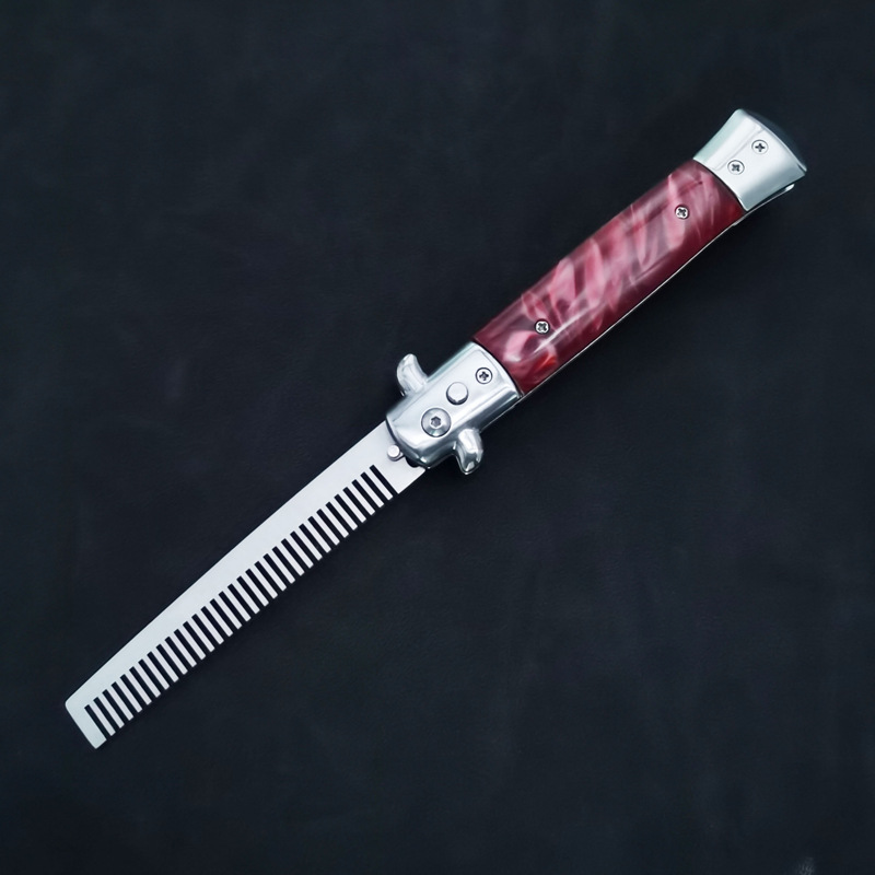 Portable spring comb American style oil head portable comb artifact automatic hair comb outdoor pocket comb ornamental cutter