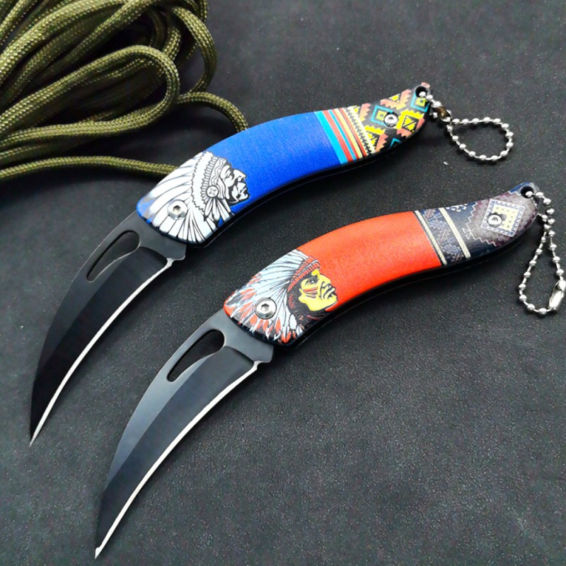 Factory Direct Sales Mini Portable Keychain Scimitar Portable Fruit Peeling Knife Pocket Knife Outdoor Emergency Knife
