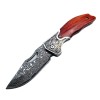 Outdoor Camping Damascus Small Folding Knife Car-Mounted Legal Sharp Small Folding Knife Red Sandalwood Handle Collection Knife