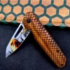 Outdoor Survival Folding Knife Chicken Wing Wood Handle Anti-Slip Python Pattern Self-Defense Knife 3D Printed Ornamental Tactical Knife