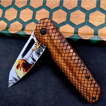Outdoor Survival Folding Knife Chicken Wing Wood Handle Anti-Slip Python Pattern Self-Defense Knife 3D Printed Ornamental Tactical Knife