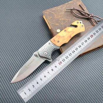 Jungle adventure survival knife outdoor self-defense emergency folding knife olive wood handle sharp folding knife a generation of hair