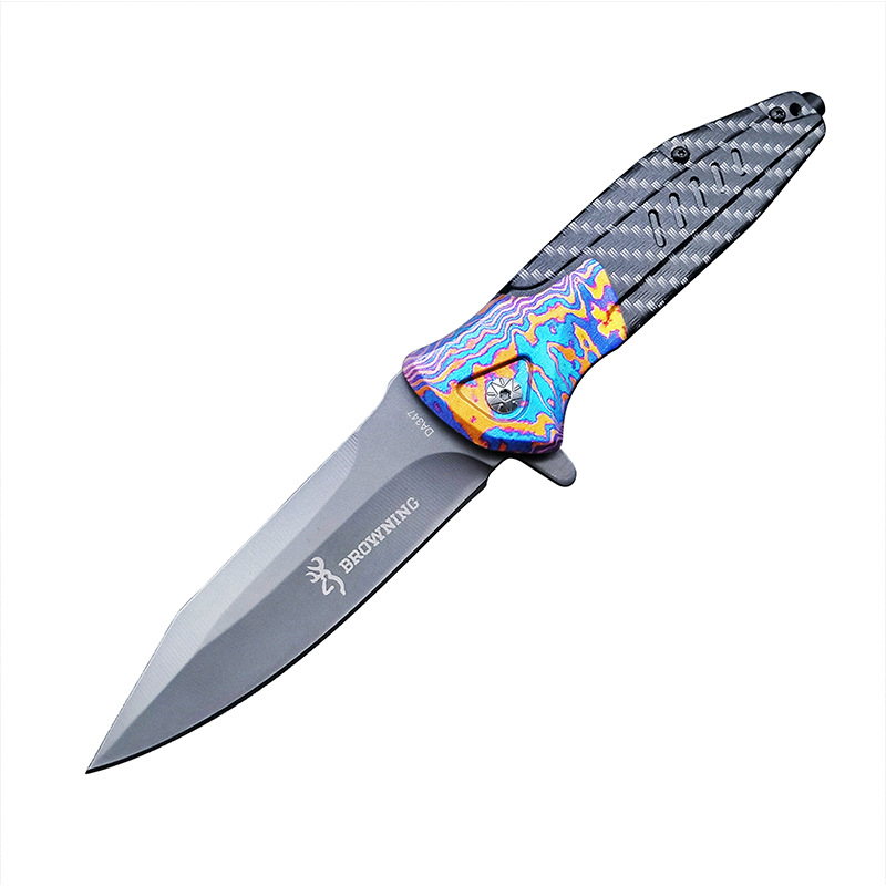 Outdoor self-defense folding knife painted steel head carbon fiber non-slip handle cool Swiss self-defense household fruit knife