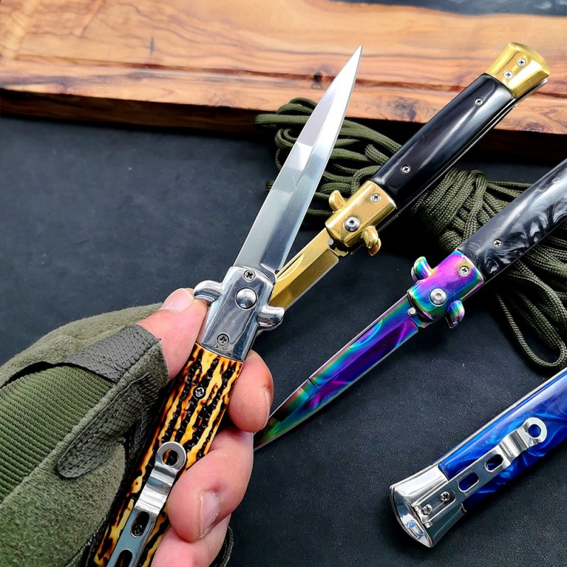 Mafia Stainless Steel Knife Outdoor Household Fruit Knife Self-Defense Field Tactical Knife Exquisite Fruit Small Folding Knife