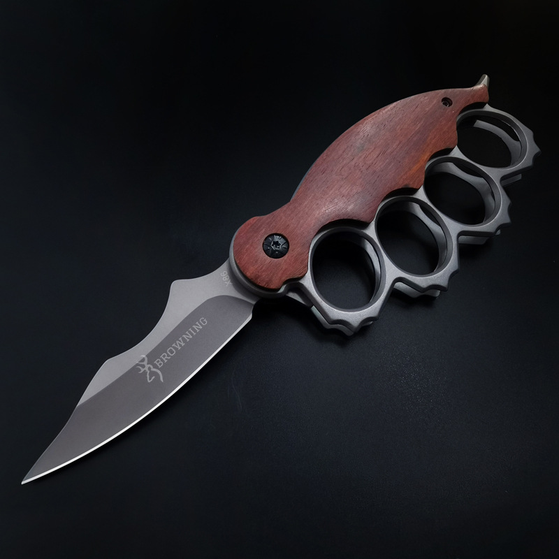 Tiger Finger Knife Knife Tactical Folding Outdoor Knife Wooden Handle Multifunctional Folding Knife Camping Escape Fruit Knife Export Knife