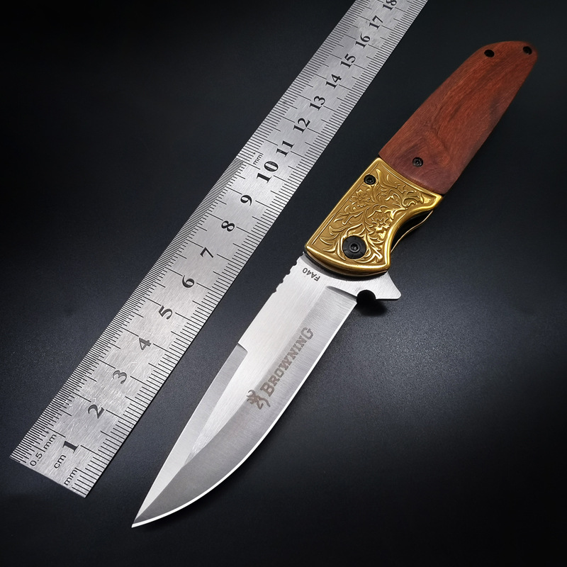 Outdoor knife wooden handle portable folding knife outdoor survival self-defense fruit knife stall supply open express knife