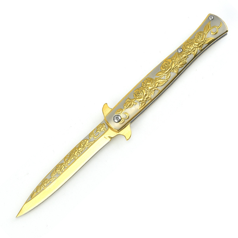 Exquisite Rose Embossed Knife High Hardness Sharp Swordfish Folding Knife Cross-border Supply Outdoor Portable Fruit Knife